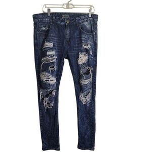 C J Black Skinny Flex Premium Denim Destroyed Distressed Jeans Size 34x32